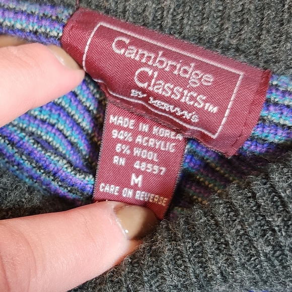 Vintage Cambridge Classice Wool Blend Knit Sweater Grey Blue Purple Medium - Picture 4 of 13
